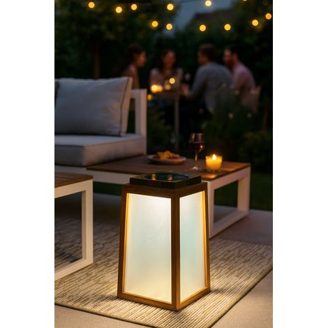 Lampe solaire design AURA SOLAIRE – Bois & Verre  USB rechargeable, 2 couleurs, 3 intensités
