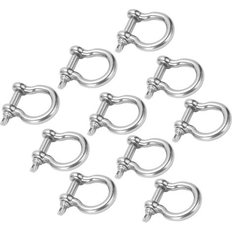 Lot de 10 manilles en D en acier inoxydable, forme US, pour le camping, la randonnée et l'escalade (M5). (1/5)