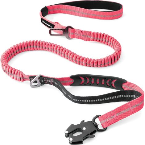 1 - Laisse Tactique - Mousqueton Dégagement Rapide - Nylon Réfléchissant - Double Poignée pour Dressage et Marche - Rose et Noir - 120x180cm (1/5)