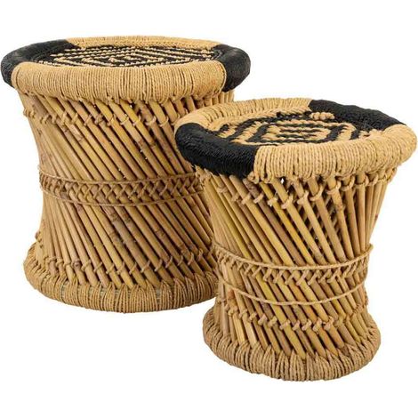 Set 2 taburetes de bambú y cuerda marrones