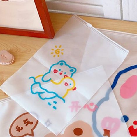 Kleiderbeutel mit niedlichem PE-Teddybärmuster, transparent, heißversiegelt, Reißverschluss, für Reisen, für Kleidung, Schuhe, Kosmetik (1/5)