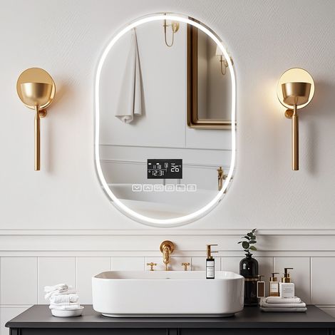 FIANAO – Beleuchteter Badezimmerspiegel – 60 x 90 cm – Antibeschlagfunktion – Stereoanlage mit Bluetooth-Lautsprecher – Hochwertiges Sicherheitsglas – Einstellbare dreifarbige Beleuchtung (1/5)