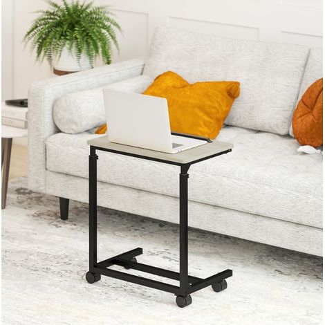 Table d’appoint en C 55x36x62,5-82,5 cm chêne en bois réglable et à roulettes (1/5)