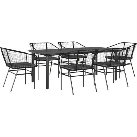 Maison Exclusive - Set Pranzo da Giardino 7 pz Nero con Cuscini Polyrattan Vetro