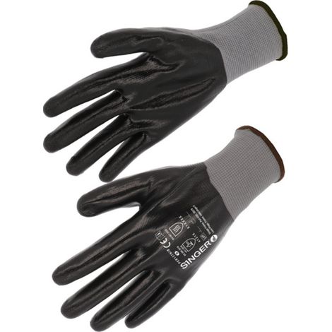 Gants de manutention étanches 100% nitrile pour surfaces humides et huileuses SINGER SAFETY (Lot de 10) Noir 9 (1/3)
