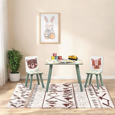 Ensemble table et chaises enfant vert en bois 60 x 60 x 44 cm (1/5)