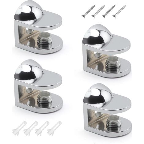 4 pièces Support Etagere Verre Forme de F, Alliage de Zinc Pince de Fixation pour Verre, Réglable Clips de Fixation pour Vitre, Muraux Pinces à Verre, pour Panneaux de 8-12 mm D'épaisseur (1/5)