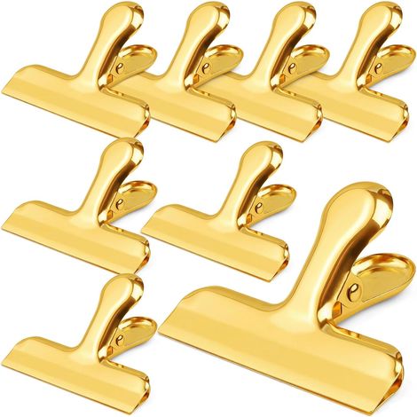 Beutelclips mit vergoldeten Edelstahlclips, luftdicht verschließbar für 7,6 cm (ca. 3 Zoll) große Chipstüten, robuste und wetterfeste Lebensmittelclips für Zuhause und Büro – 8er-Set (1/5)