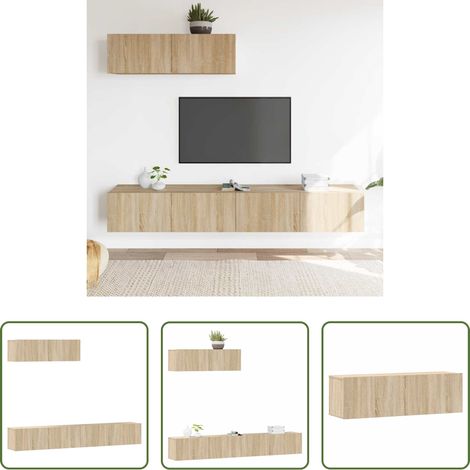 vidaXL Meuble tv bois d'ingénierie - Ensemble de meubles TV 3 pcs Chêne sonoma Bois d'ingénierie (1/5)