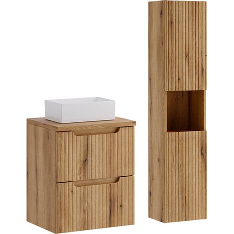 Waschtisch-Set mit Einzelwaschbecken (50 cm), 2 Schubladen und Hochschrank „Riva Bois“ (1/5)