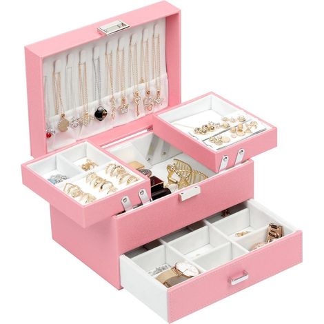 Schmuckkästchen Mädchen 3 Ebenen Geschenkbox Valentinstag Rosa (1/5)