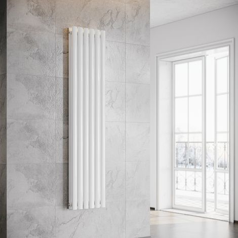 SONNI Design Radiatore tubolare 350x1600mm Bianco Radiatore a pannello ovale Collegamento centrale verticale Doppio strato (1/5)