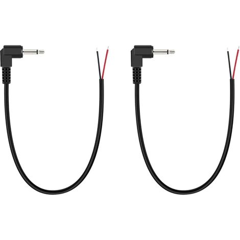 2 Pcs Connecteur Jack Mono TS 2 pôles 3,5 mm mâle coudé à 90 degrés vers Fil Nu, extrémité Ouverte, 25 cm, pour réparation de câbles Audio (1/5)