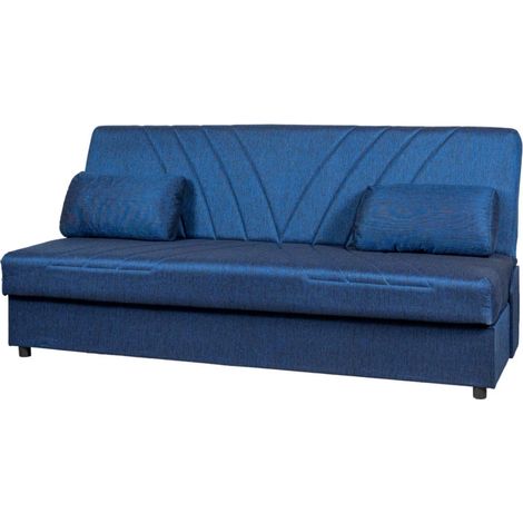 divano letto "fiji" 3 posti in tessuto blu con cassettone contenitore, 183x81x89 cm (1/4)