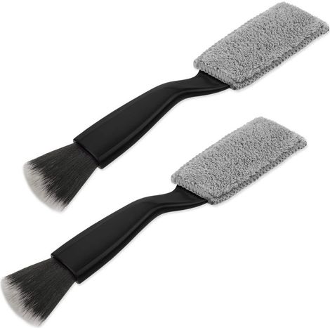 Juego de 2 cepillos de doble cabezal, cepillo para polvo 2 en 1 para interior y exterior del coche, antiarañazos, herramienta de limpieza automática con cerdas suaves para rejillas de ventilación (neg (1/5)