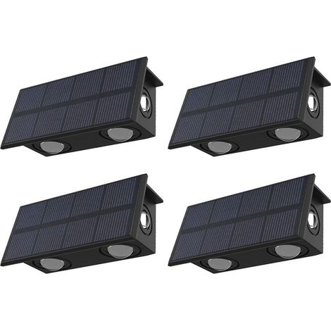 Lot de 4 lampes solaires ultra-lumineuses pour porte, clôture et mur, résistantes à l'eau, pour jardin. (1/5)