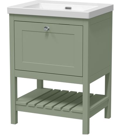 Coppenhall Contemporary 1 Drawer Floor Standing Vanity Unit, Fern Green, 600mm