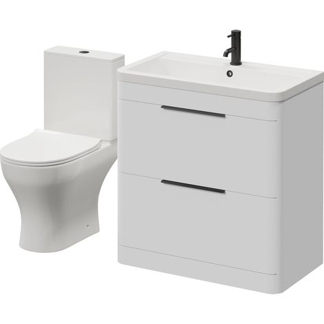 Oslo Gloss White 1350mm Vanity and Jubilee Toilet Suite with Anya Basin - 1350mm - Matt Black 300mm Finger Pull