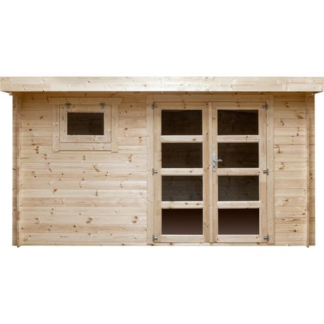 Abri de jardin en bois brut, 388x298, ep 28mm, surface utile 9.9m² INT023 (1/4)