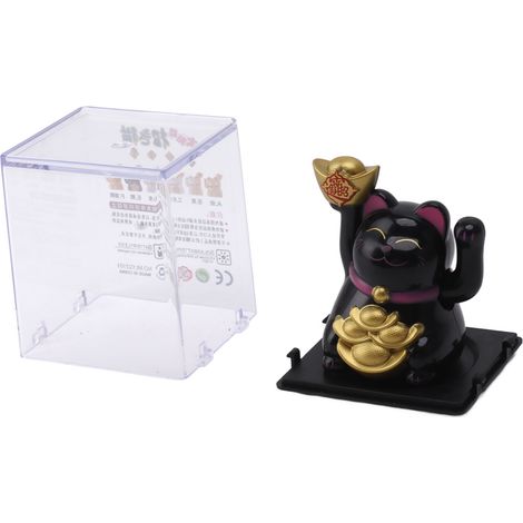 Chat porte-bonheur solaire de 5 cm, bras agité, symbole de richesse et de fortune, noir. (1/5)