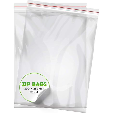 Lot de 100 sacs plastiques refermables, 200 x 250 mm - Réutilisables, faciles à ranger et à organiser - Solides et résistants (1/5)