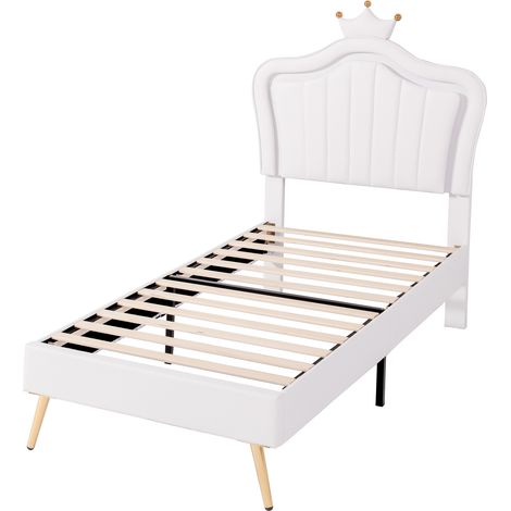 Letto bambino imbottito 90 x 200 cm bianco con LED, MDF, PU e rete a doghe (1/5)
