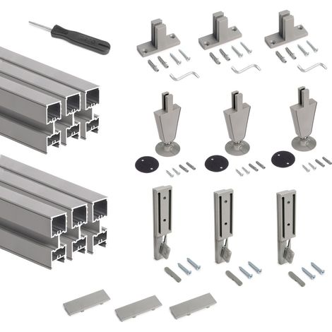 EMUCA Lot de 3 cadres Zero avec quincaillerie et profilés pour montage au sol et au mur avec vérin circulaire -  Aluminium et Zamak -  Gris pierre (1/5)