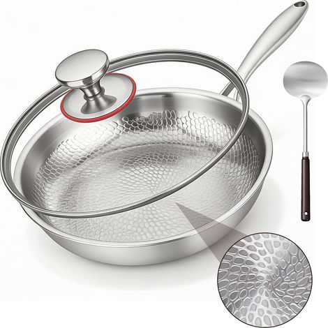 Generisch - Poêle en titane avec spatule - Antiadhésive - Martelée - Pour la cuisson - Ustensiles de cuisine polyvalents pour rôtir, cuire au four, steak, restaurant (28 cm)