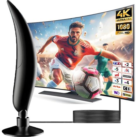 Antenne TV Intérieure, Portative Antenne Interieur TNT avec Base Magnétique, Réception Longue Portée (1/5)