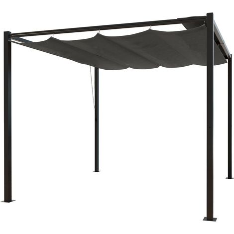 Concept-Usine – Pergola autoportante 3 x 3 m en acier – Toile grise 180g/m² – Structure robuste 60 x 60 mm – Montage facile avec notice incluse