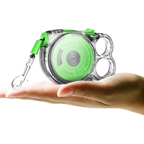 Correa retráctil mini para perros y gatos - Diseño elegante - Discreta y moderna - Fácil de transportar - Ligera (120 g) - Compacta y robusta - 3 metros - Mango ergonómico - Botón de bloqueo seguro