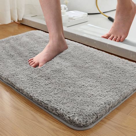 Lntyq Tapis de Bain Antidérapant 50 x 80 cm, Tapis Salle de Bain Absorbant, Extra Epais Doux Microfibre Tapis de Salle de Bain, Convient aux Toilettes, à la Douche et à la Baignoire, Gris Clair (1/5)