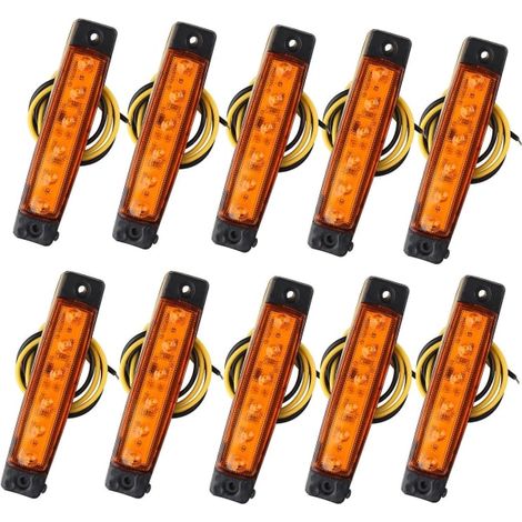 Lot de 10 feux de position latéraux à LED SMD 6 pouces 12 V, feux de position avant et arrière pour remorque, camion, caravane, camping-car, bus, bateau, tracteur, jaune-orange (1/4)