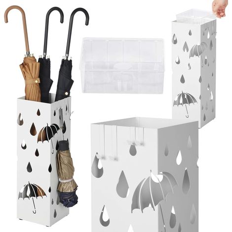 Porte-parapluies avec égouttoir, blanc, pour la maison, le couloir, l'entrée (1/5)