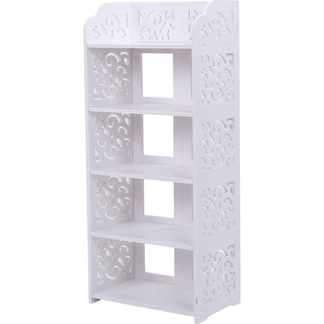 Weißes 5-stöckiges Schuhregal mit durchbrochenem Design, praktische Aufbewahrungsmöglichkeit für Eingangsbereich, Kleiderschrank oder Flur, schlankes und robustes Regal mit belüfteten Ablagen. (1/5)