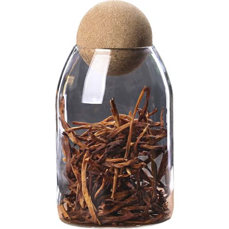 Tarros de cristal, tarros esféricos con revestimiento de corcho, tarros de cocina herméticos con tapa, botellas de cristal transparente, para té, granos de café y frutos secos.