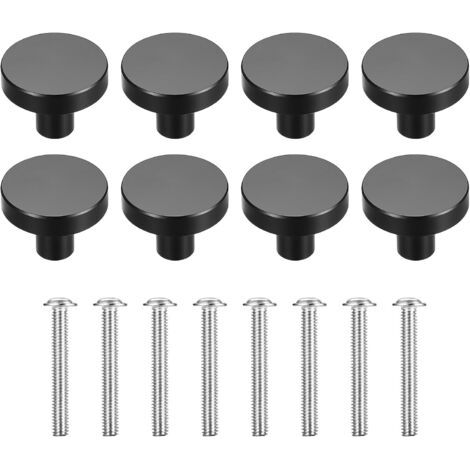 Lot de 8 Poignées de Meubles Rondes, Boutons de Tiroir, Poignées d'Armoire, Poignées de Porte, pour Armoire, Cuisine, Commodes, Poignées de Tiroir - Noir (1/5)