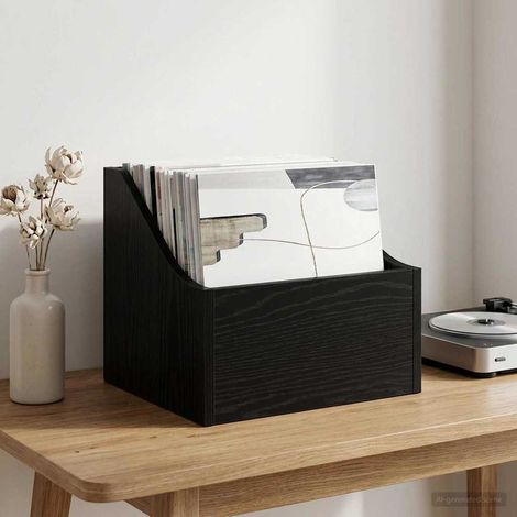 vidaXL LP Record Box Black Oak 37 x 33 x 32 cm Engineered Wood (1/5)
