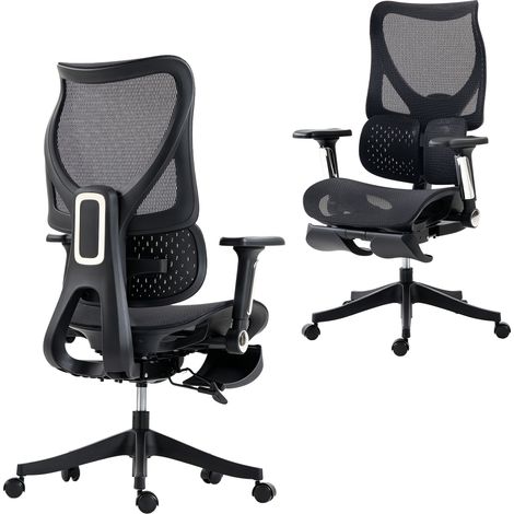 Chaise de bureau ergonomique - HOMCOM - support lombaire, accoudoirs 4D, double dossier aéré - maille - 67 x 64 x 121 cm - noir (1/5)