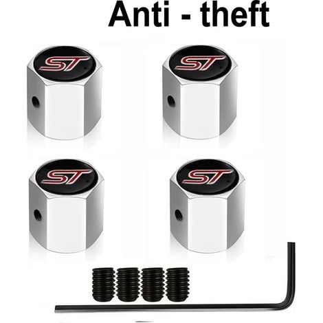 (ST - Argent) Lot de 4 bouchons de valve antivol pour pneus de voitures, camions et motos. Bouchon de valve à doigt central, joint étanche à la poussière et fermeture hermétique. (1/5)