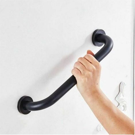Barre d'appui de salle de bain 43 cm, fixation murale, acier inoxydable, porte-serviettes noir (1/4)