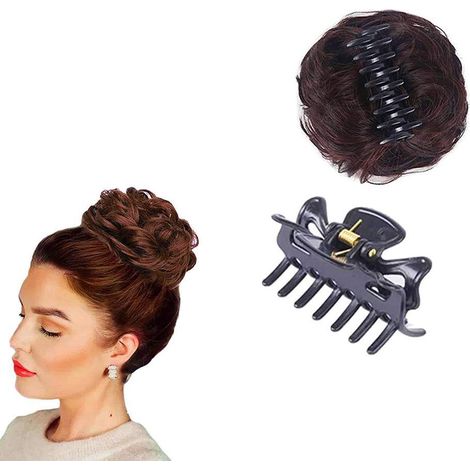 Chignon Messy Bun Clip Extension, Pince Crochet Cheveux pour Femmes Filles, Accessoire Coiffure Rapide, Élastique Intégré, Chignon Déco Nœud (1/5)