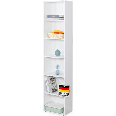 Bücherregal Maine Weißes Standregal aus Holz mit 3/4/6 Etagen Weiß, 40 x 24 x 178.5 cm (6 Etagen)