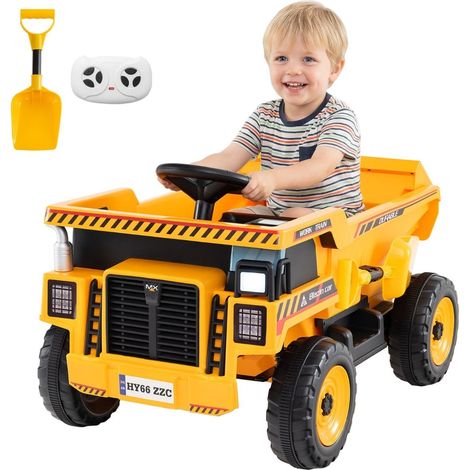 Camión volquete eléctrico para niños de 24 V con control remoto, amarillo