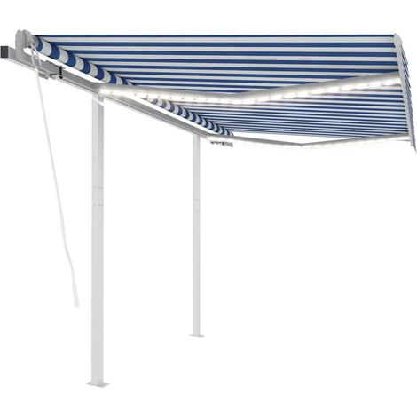 Tenda da Sole Automatica LED Sensore Vento 3,5x2,5 m Blu Bianca (1/5)