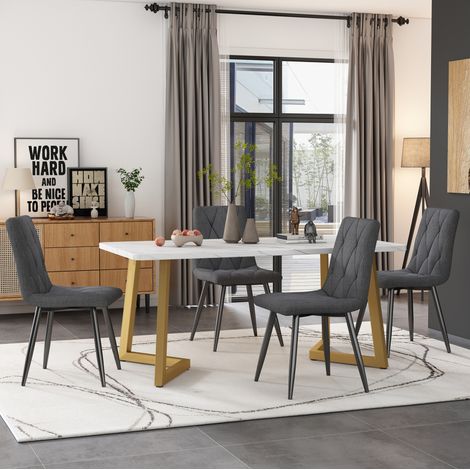 Mesa comedor con 4 sillas, rectangular, gris y moderna OKMYHOME (1/4)
