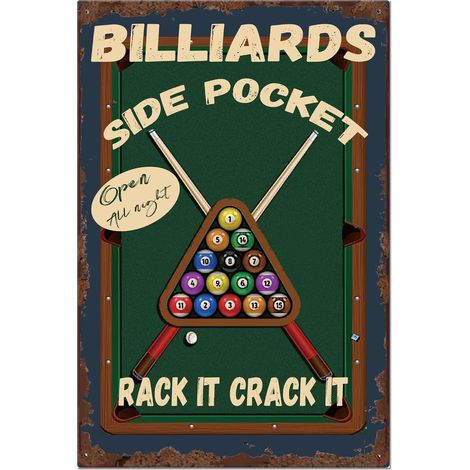 Billard Bar Plaque Metal Vintage Man Cave Plaque Metal Decorative Art Fer Mur Art Affiche Tin Peinture Old Fashion Aluminium Sign Billard Room Decor (1/5)