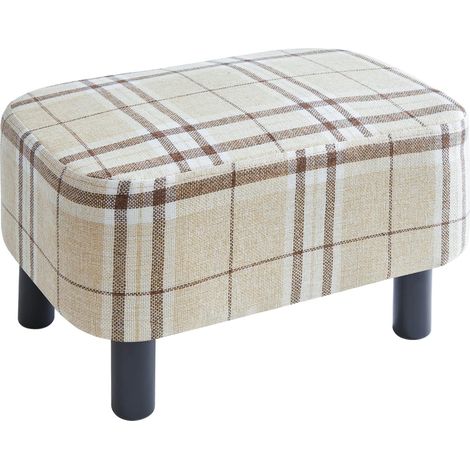 Pouf Ottoman Housse Repose Pied Rectangle, Couverture pour Tabouret de Canapé Élastique, Lin Couvercle, Bois Solide, Tabouret de Salon, 42 x 29 x 23 cm, Motif à Rayures (1/5)