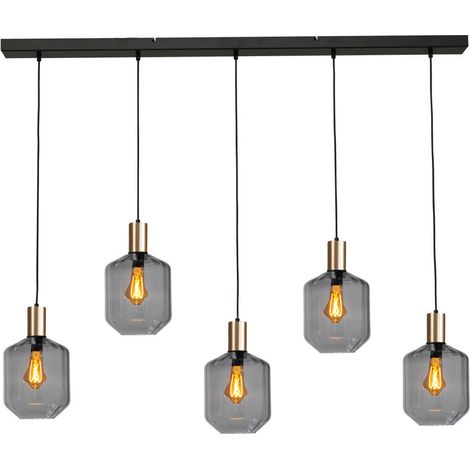 Lampe suspendue 5 lumières - dorée - Porto avec des verres à fumée Jagger - 2711-05-02-130-5-11