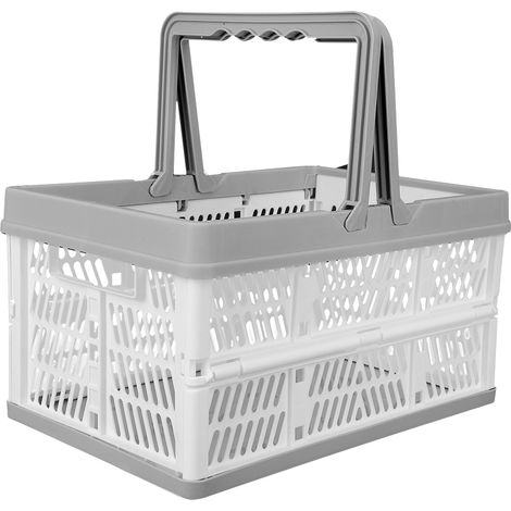 Panier de rangement pliable portatif, panier de rangement de bureau multifonctionnel en plastique, panier à provisions grande capacité, panier de pique-nique portable, blanc et gris. (1/5)
